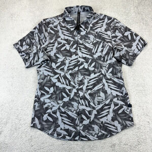 lululemon athletica Gray and White Leaf Print Short Sleeve Button-Down Shirt